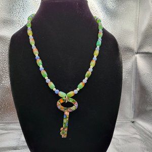 Unique stone Necklace with natural stone key pendant.